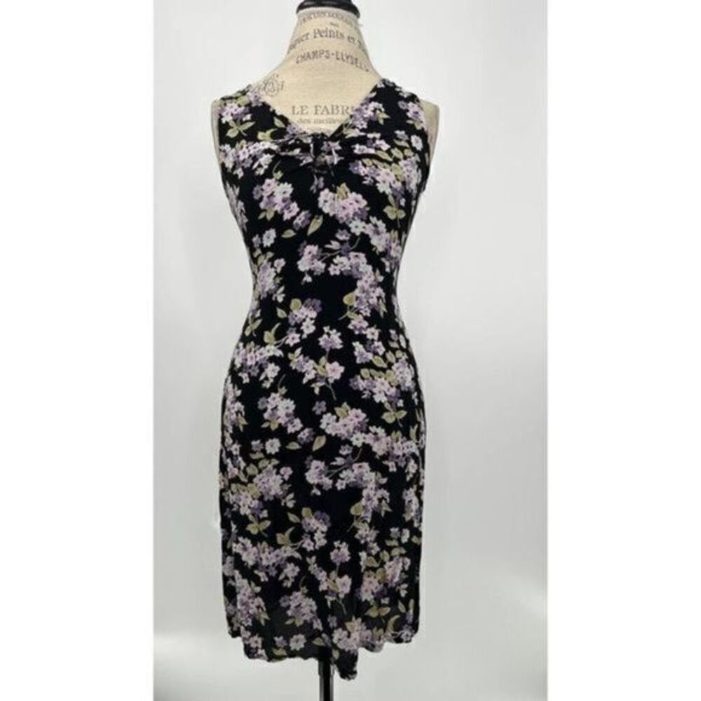 GAP Rayon Black Purple Floral Sleeveless Casual Midi Dress XSMALL